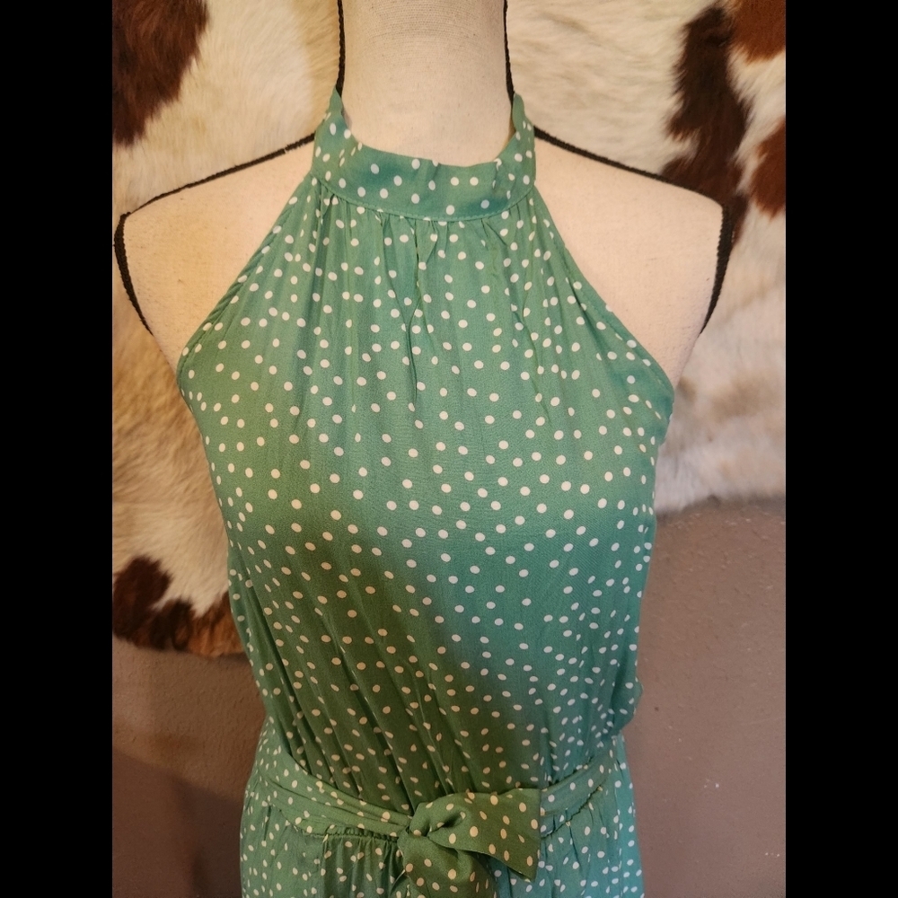 Ecowish Green Polka Dot Halter Dress Sz S - Picture 2 of 8